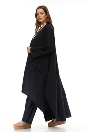 0170 Uzun Keten Kaftan Lacivert