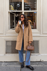 Önden Cepli Kapüşonlu Buklet Kaban | RS0095 Camel