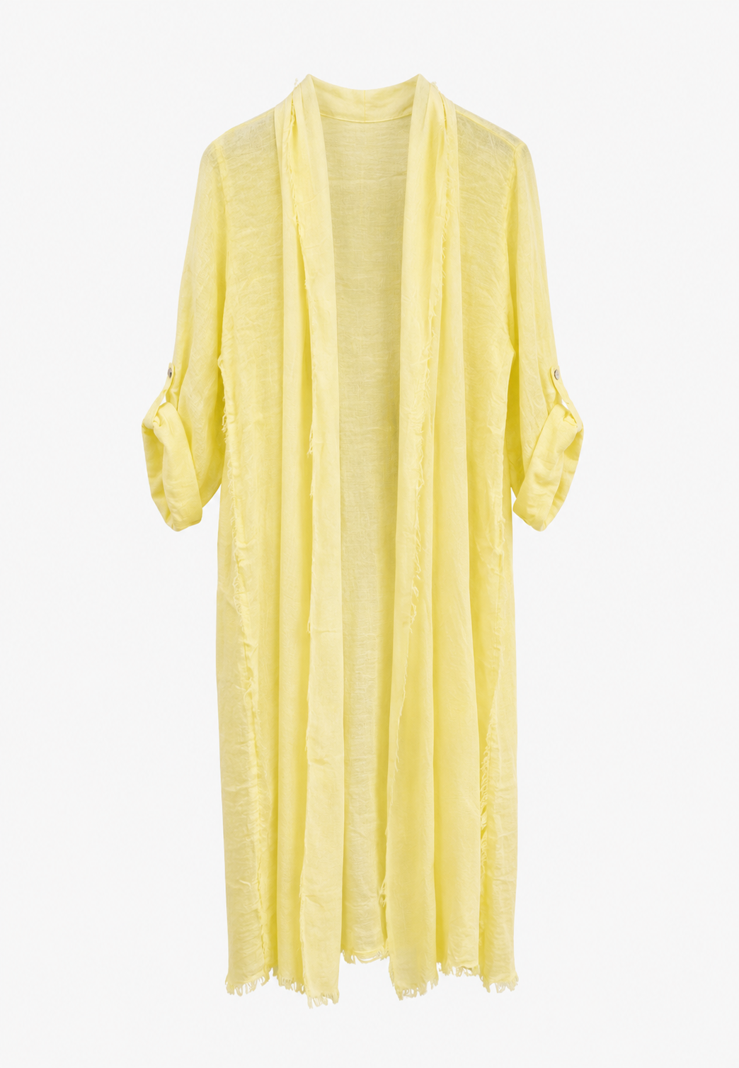 Saf Keten Uzun Kaftan Limon Sarısı
