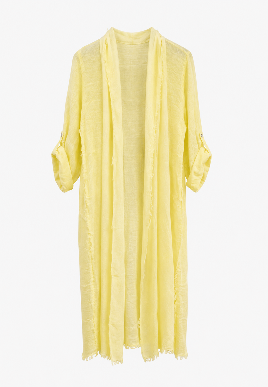 Saf Keten Uzun Kaftan Limon Sarısı