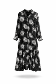 Çiçek Desenli Siyah Jakarlı Elbise