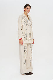 Oversize Nakışlı Keten Gömlek-RS34660