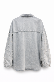 İnci İşlemeli Kot Ceket