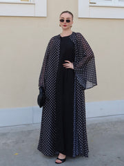 Bohem Paisley Uzun Kimono Siyah Puantiye