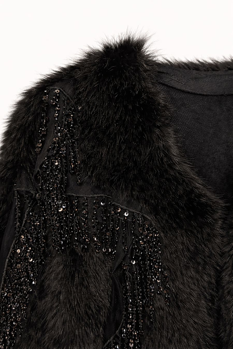 Püsküllü Kürk Ceket -Siyah