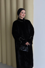 Kürk Taş Detaylı Kaban Siyah