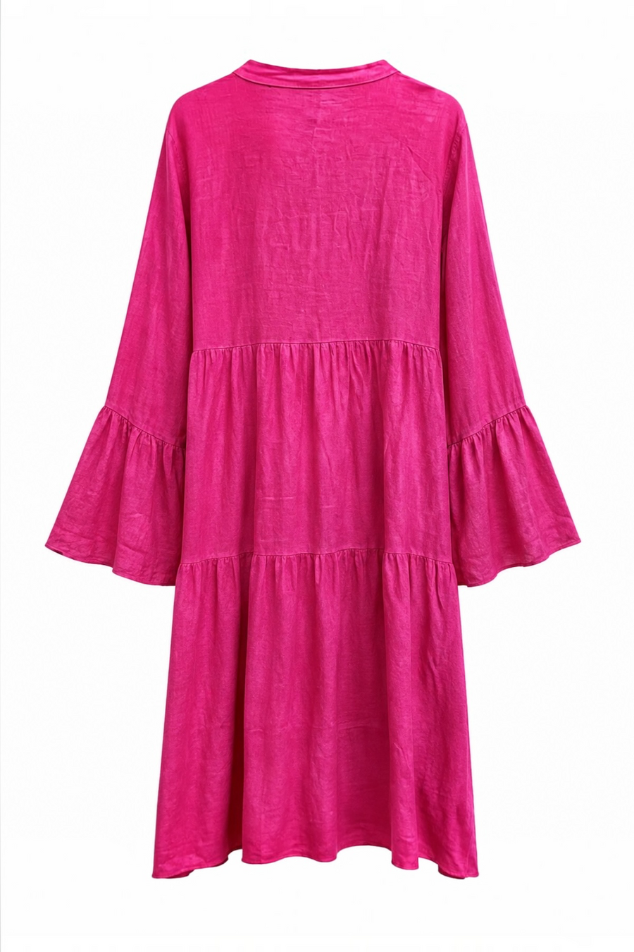 %100 Keten Rahat Kesim Uzun Elbise Pembe- RS26603