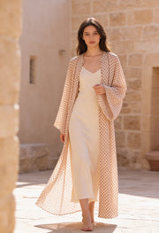 Bohem Paisley Uzun Kimono Krem Puantiye