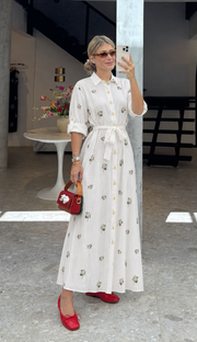 Sümbül Çiçek Gömlek Elbise Ekru-RS265390