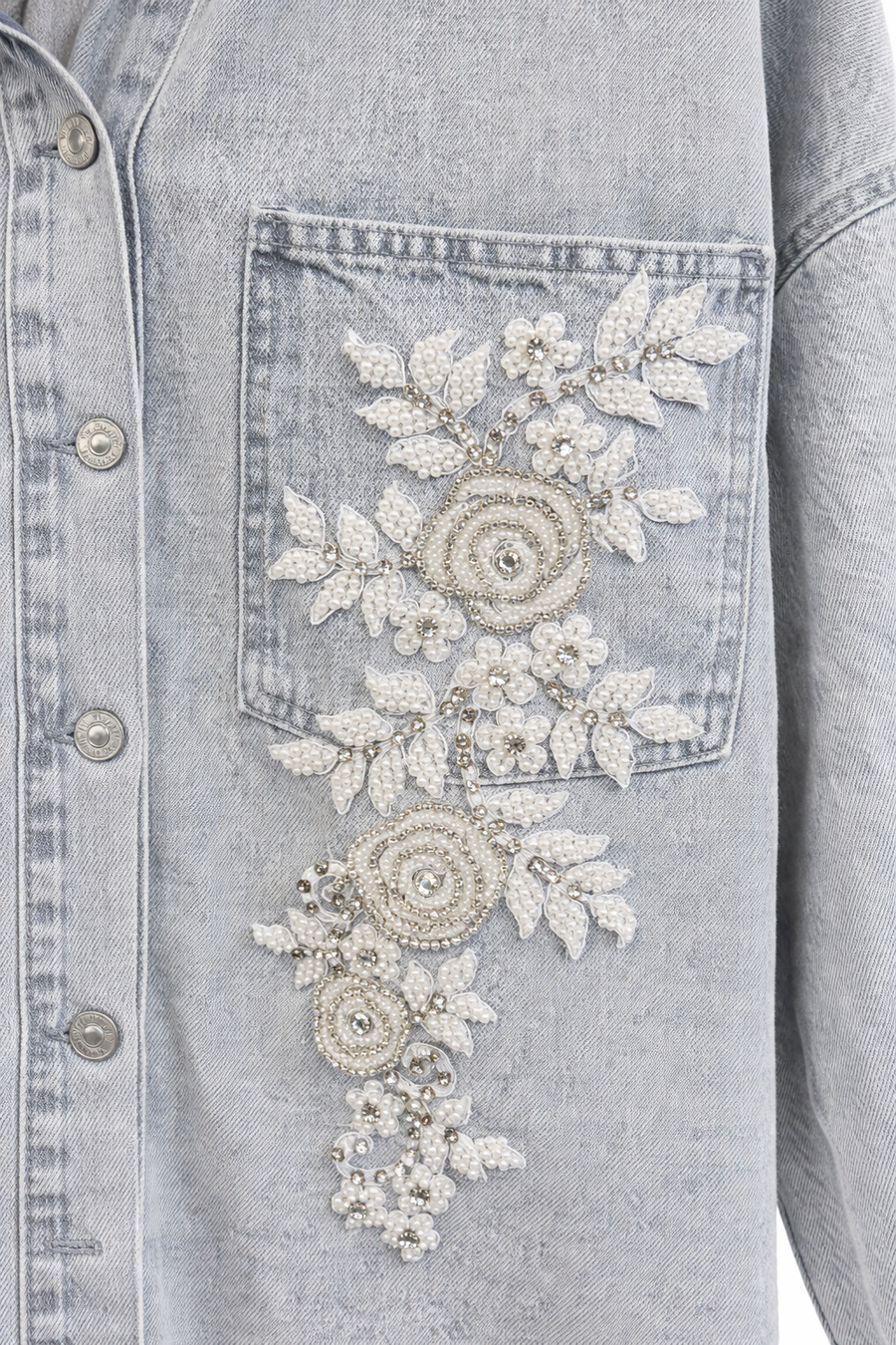 İnci İşlemeli Kot Ceket