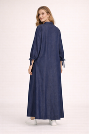 Lacivert Denim Dokulu Elbise-1602