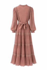 İnci Şeritli Maxi Elbise-Pembe