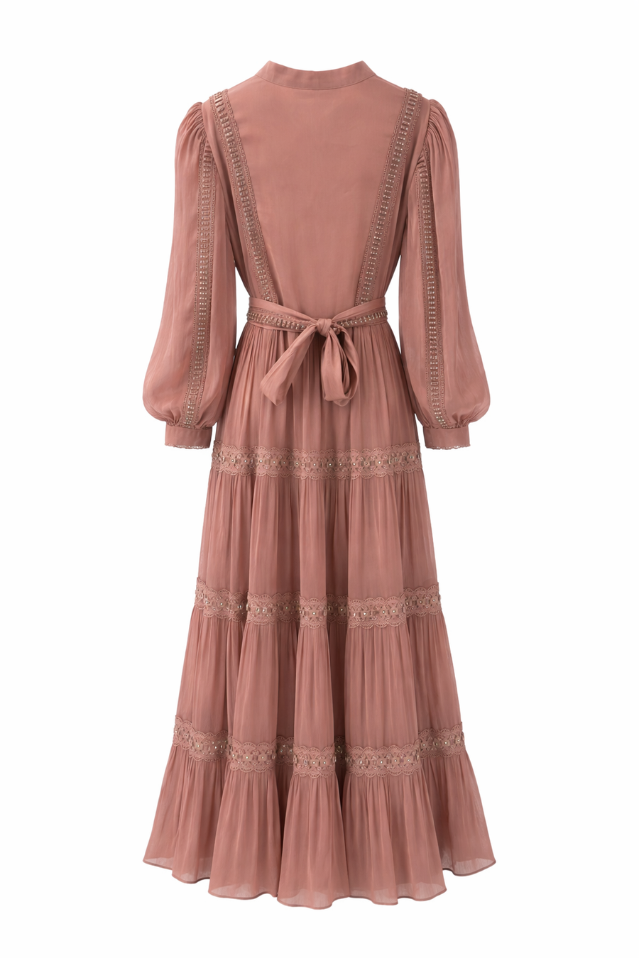 İnci Şeritli Maxi Elbise-Pembe