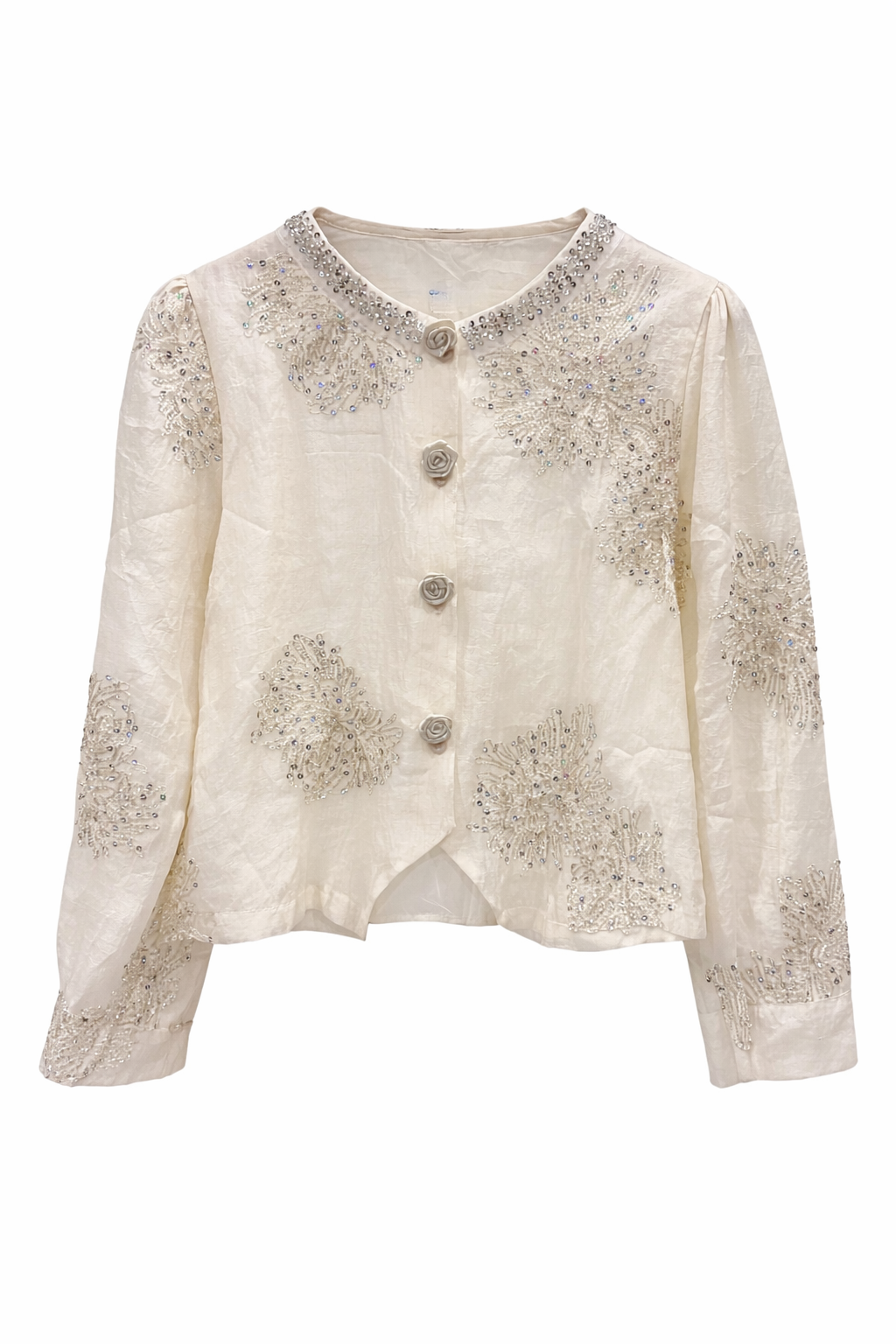 Taş İşlemeli Şifon Gömlek Etek Takım – Ekru