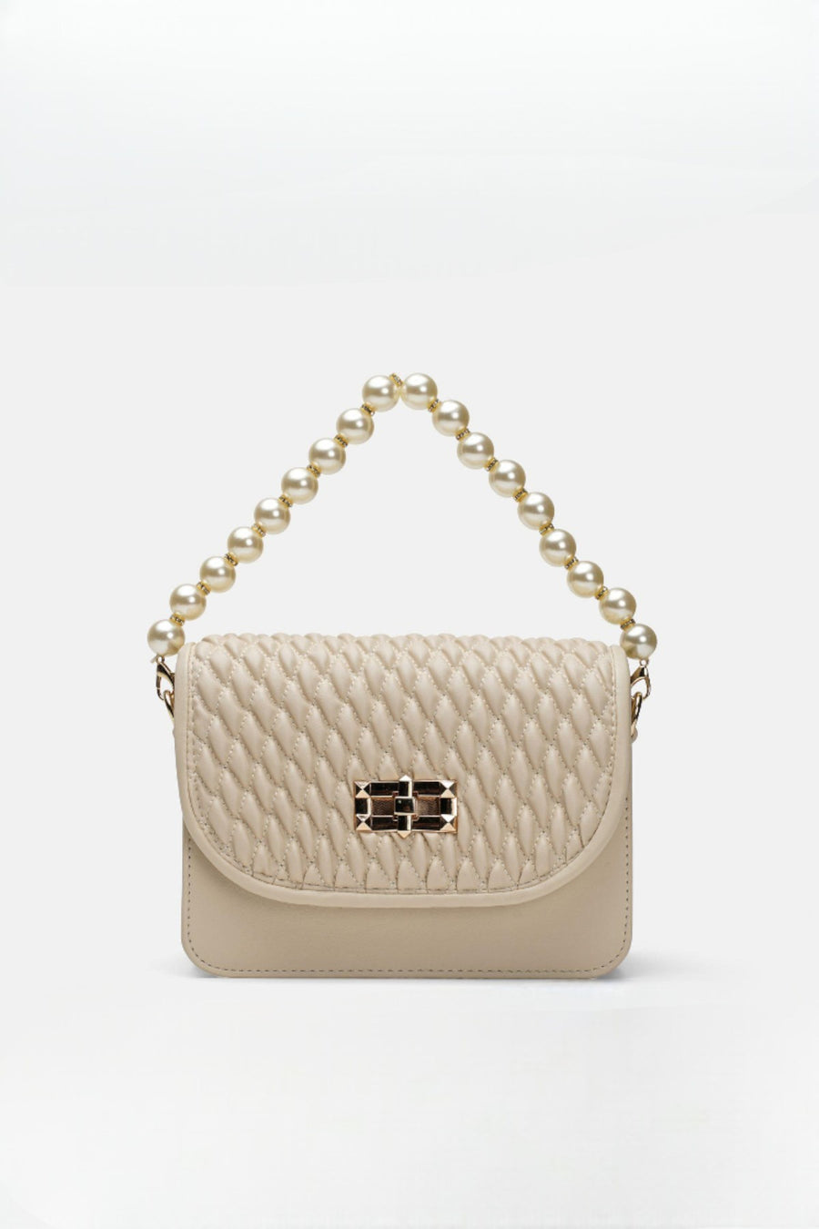 Wanda İnci Taneli Saplı Kapitone Kadın Çantası Krem