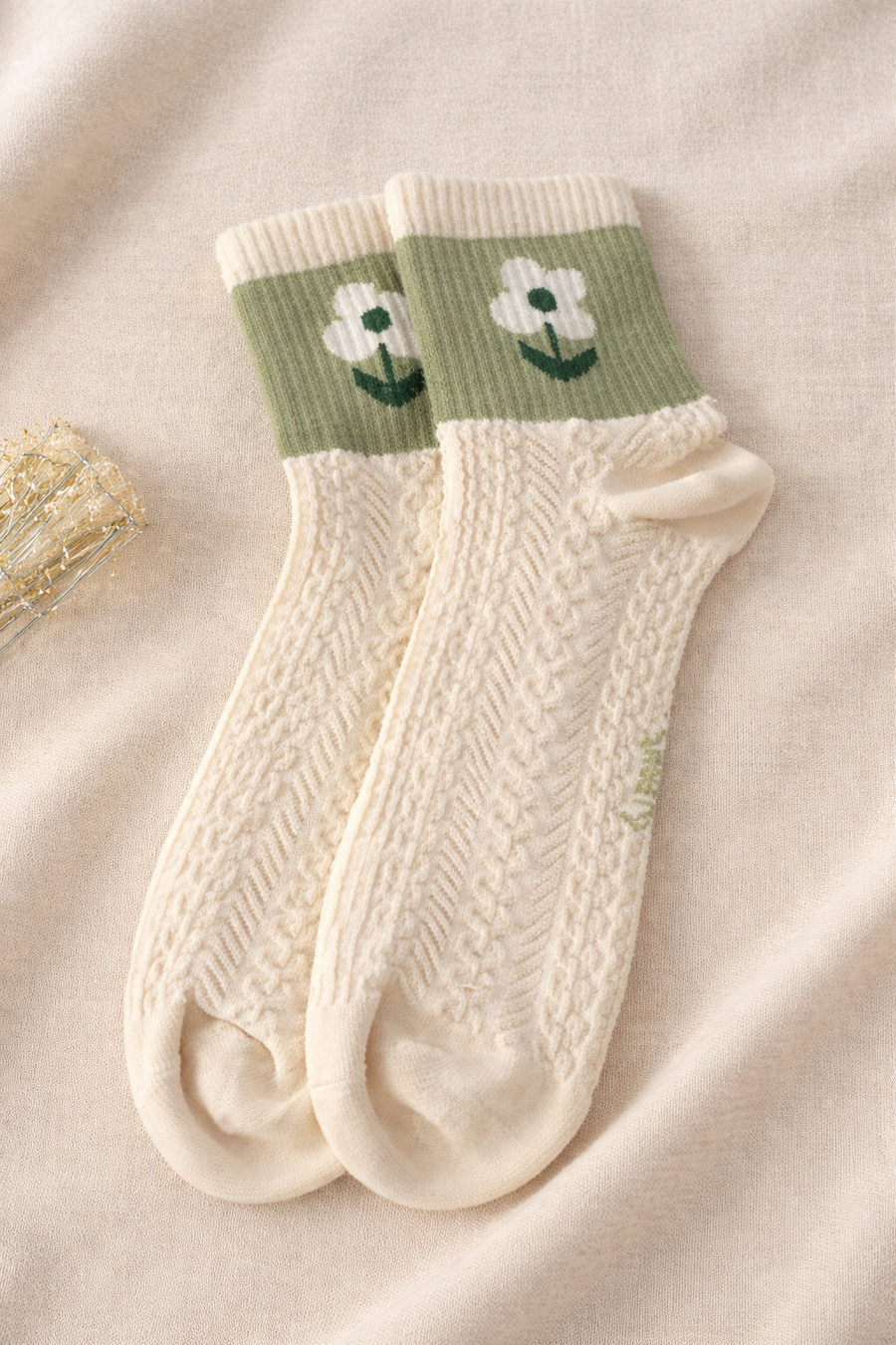 Flowers-Green Ultra-Light Çorap