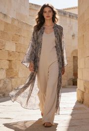 Bohem Paisley Uzun Kimono Hardal Füme