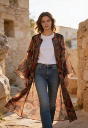 Bohem Paisley Uzun Kimono Kiremit