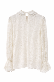 Zarif Güpür Detaylı Transparan Kollu Bluz-Krem