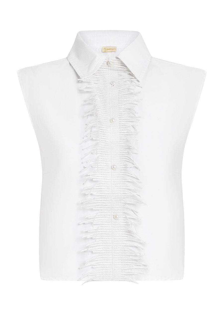 Püskül Şeritli Kolsuz Gömlek Yakalık