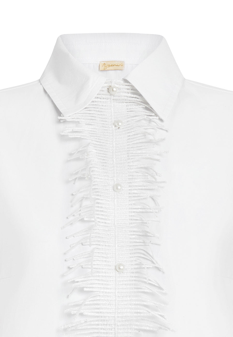 Püskül Şeritli Kolsuz Gömlek Yakalık