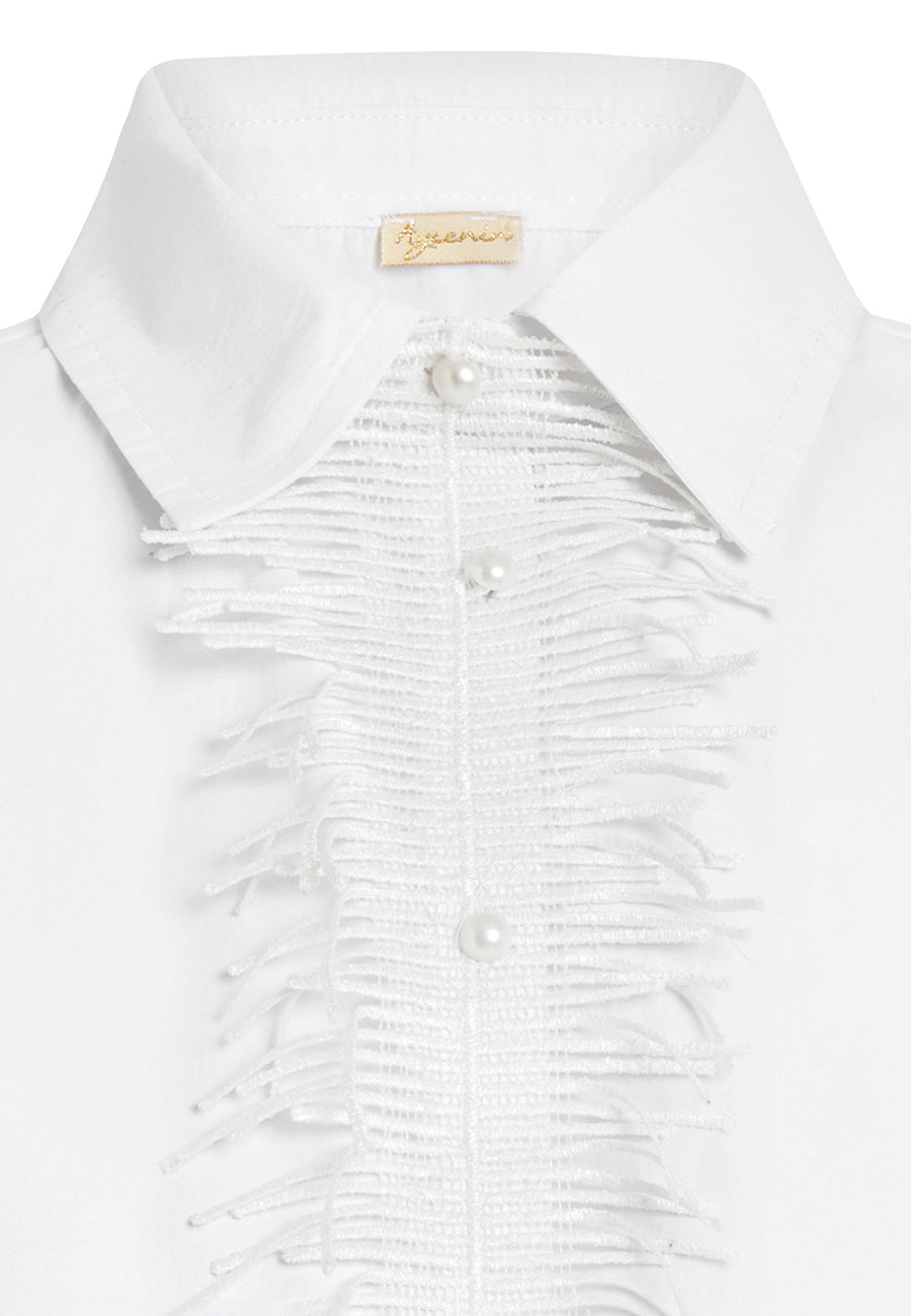 Püskül Şeritli Kolsuz Gömlek Yakalık