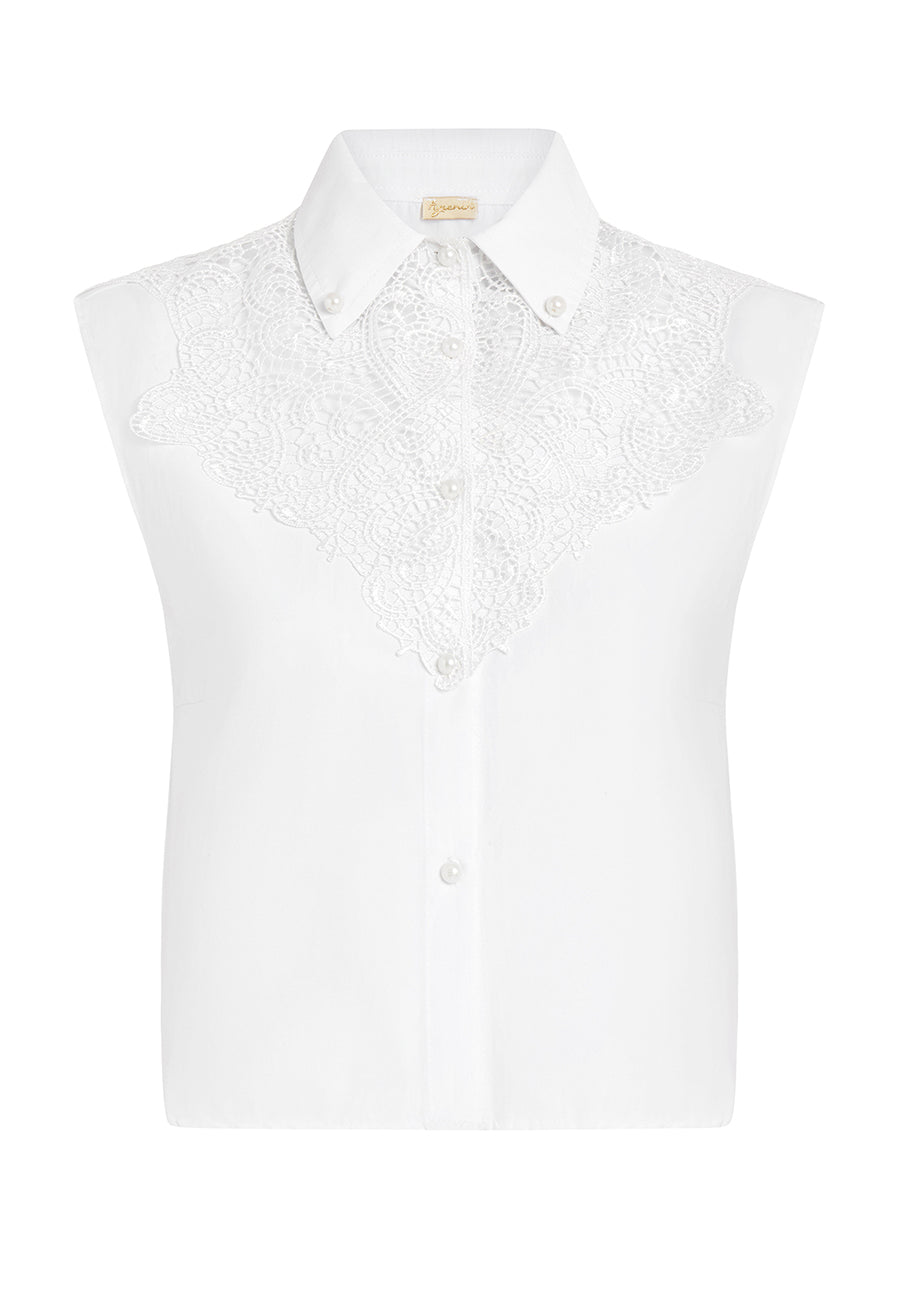 V-Güpür Detaylı İncili  Gömlek Yakalık