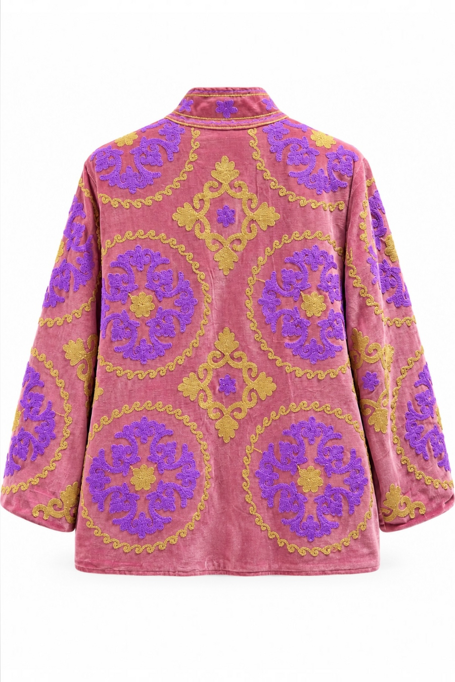 Nakış İşlemeli Kadife Ceket RS10N01 | Pembe