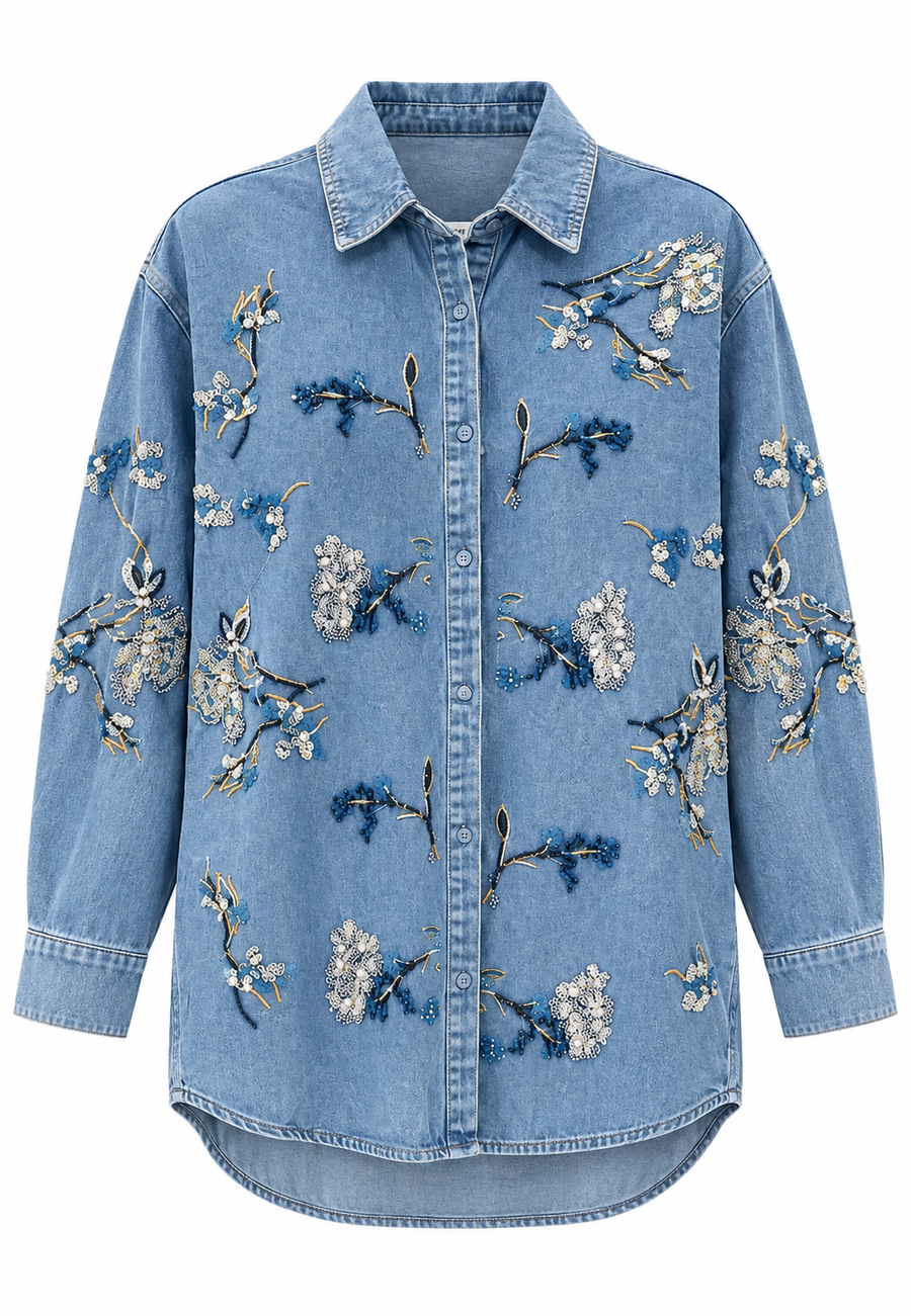 işleme DetaylI Jean Oversize Gömlek
