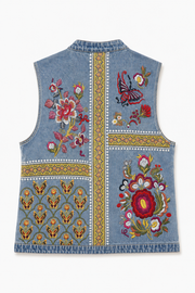 Nakış Detaylı Jean Yelek-RS2818