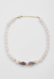 Pembe Kuvars & Ametist Denge Kolyesi