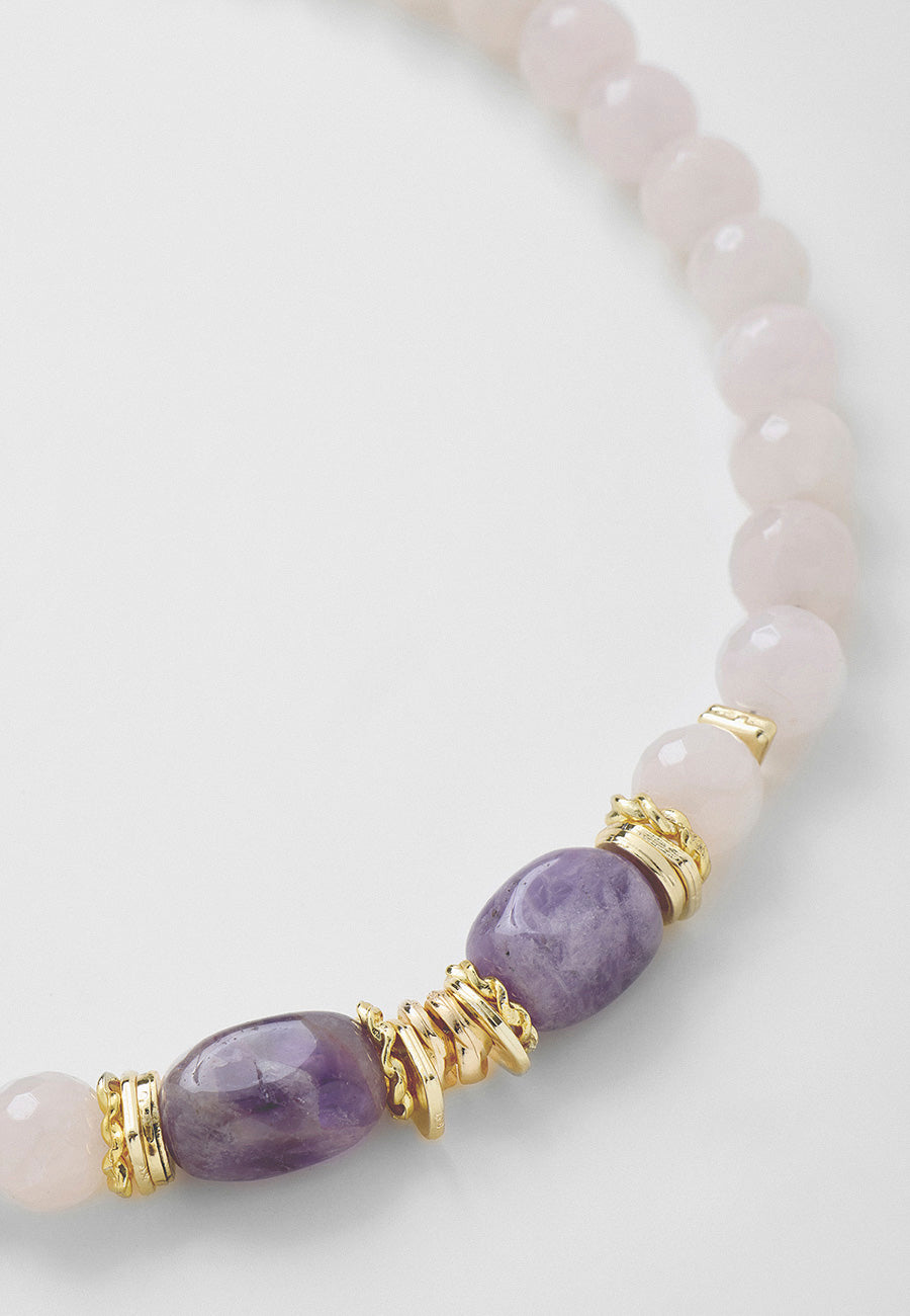 Pembe Kuvars & Ametist Denge Kolyesi