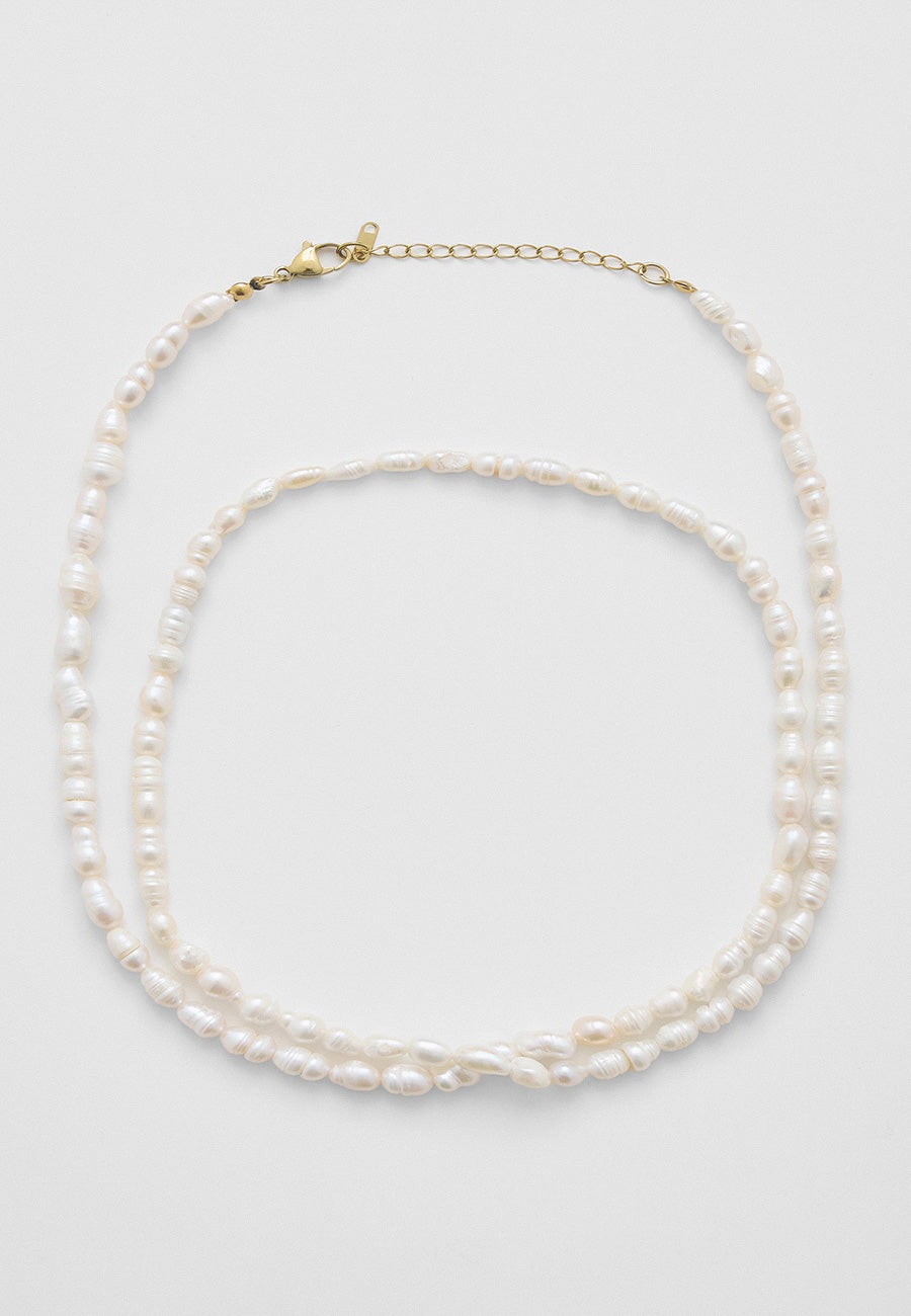 Zamansız Çift Sıra Doğal İnci Kolye