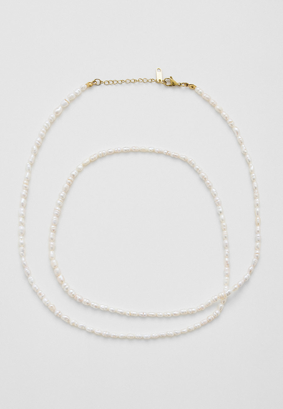 Saf Işıltı Çift Sıra Doğal İnci Kolye