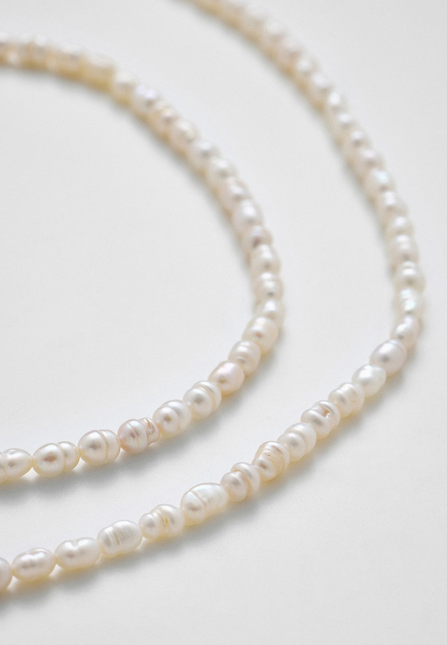 Saf Işıltı Çift Sıra Doğal İnci Kolye