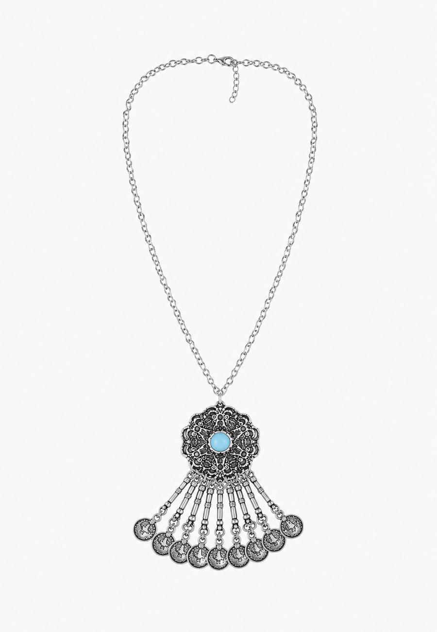 Zamak Turkuaz Detaylı Kolye-RS26395