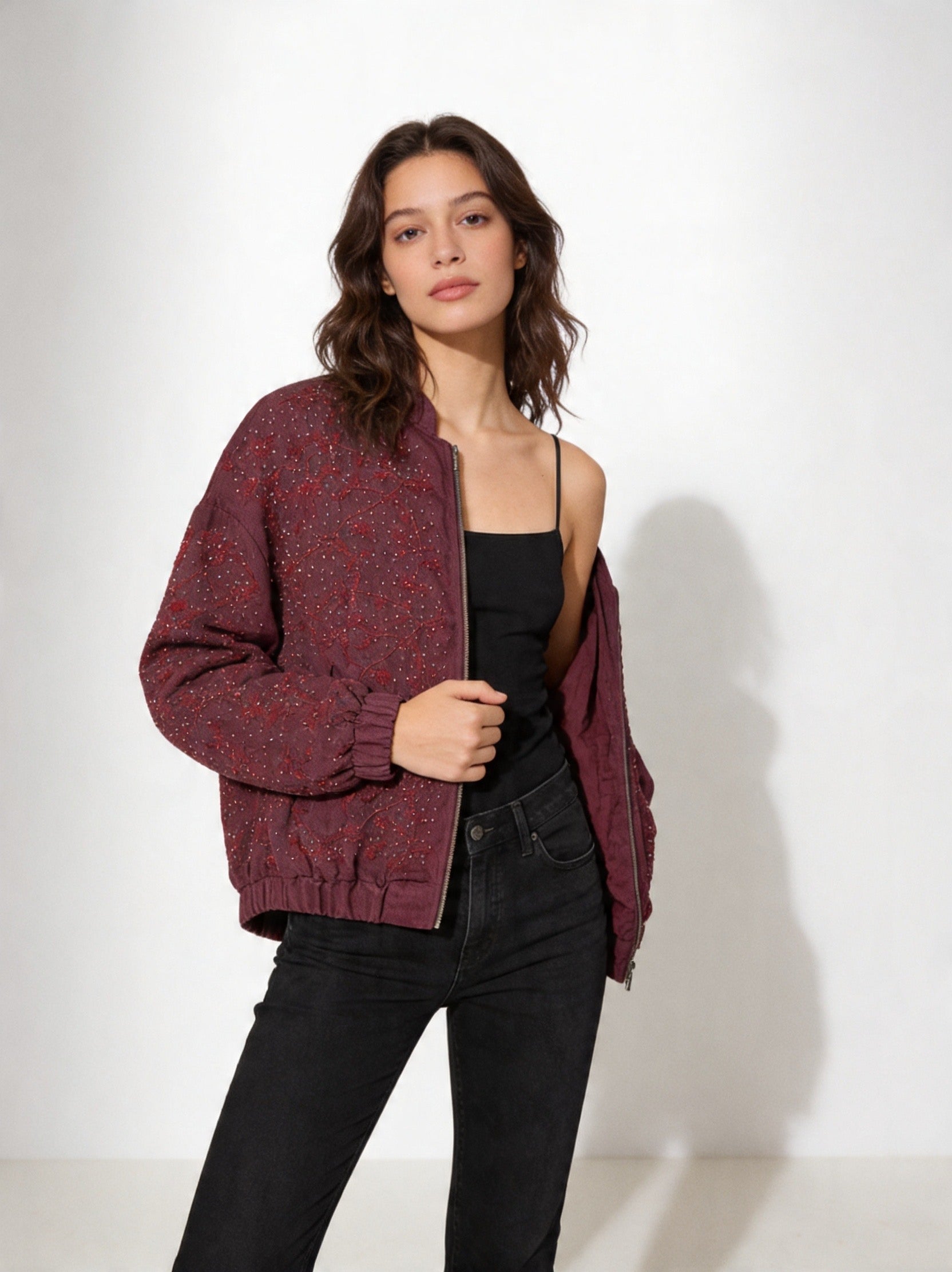 Royal Night Taşlı Bomber Bordo
