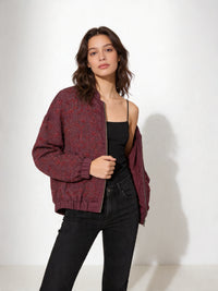 Taş ve Nakış Detaylı Bordo Bomber Ceket-RS38186
