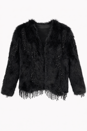 Püsküllü Kürk Ceket -Siyah