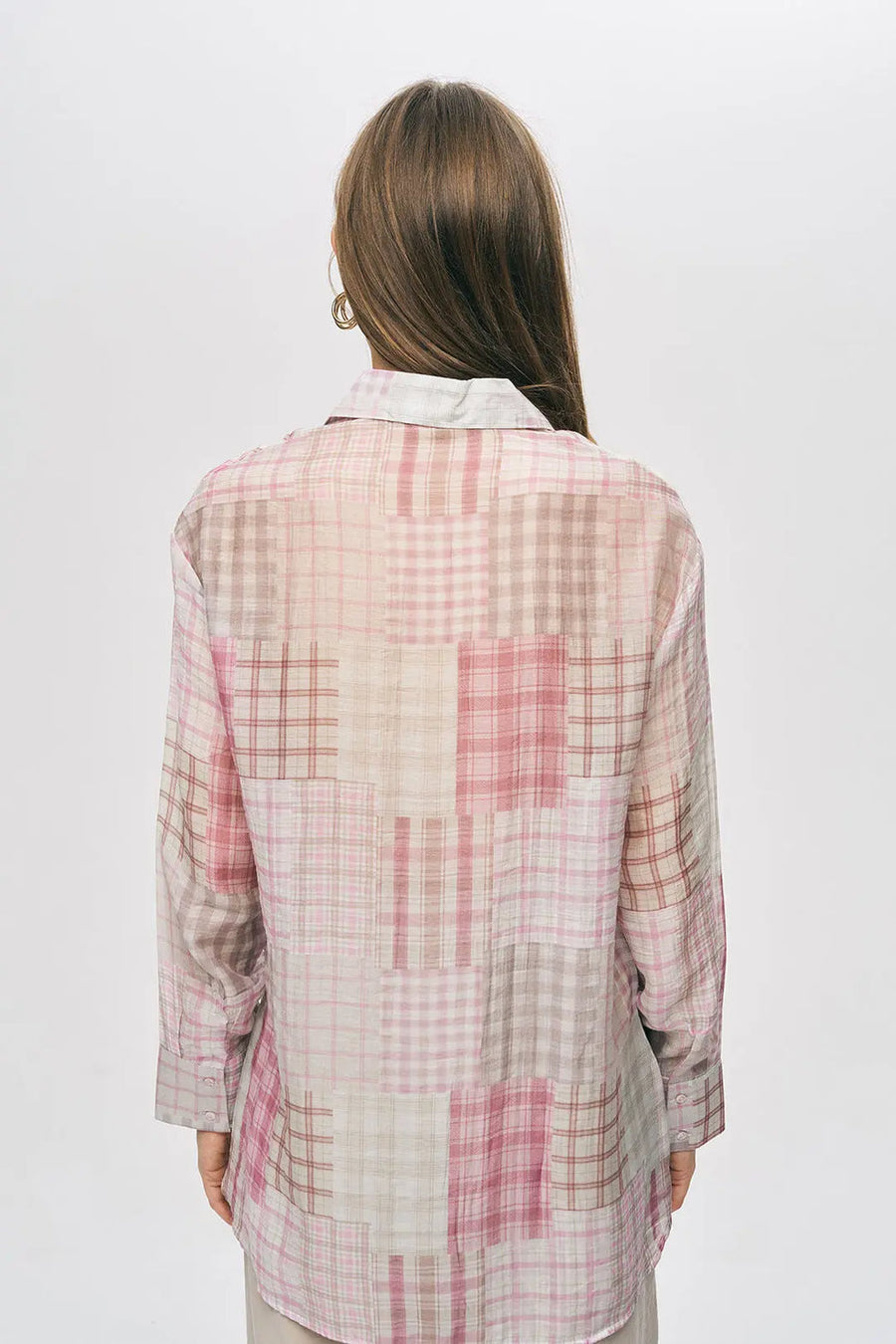 Geometrik Desenli Tencel Karışımlı Uzun Gömlek Rs34820