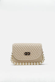 Wanda İnci Taneli Saplı Kapitone Kadın Çantası Krem