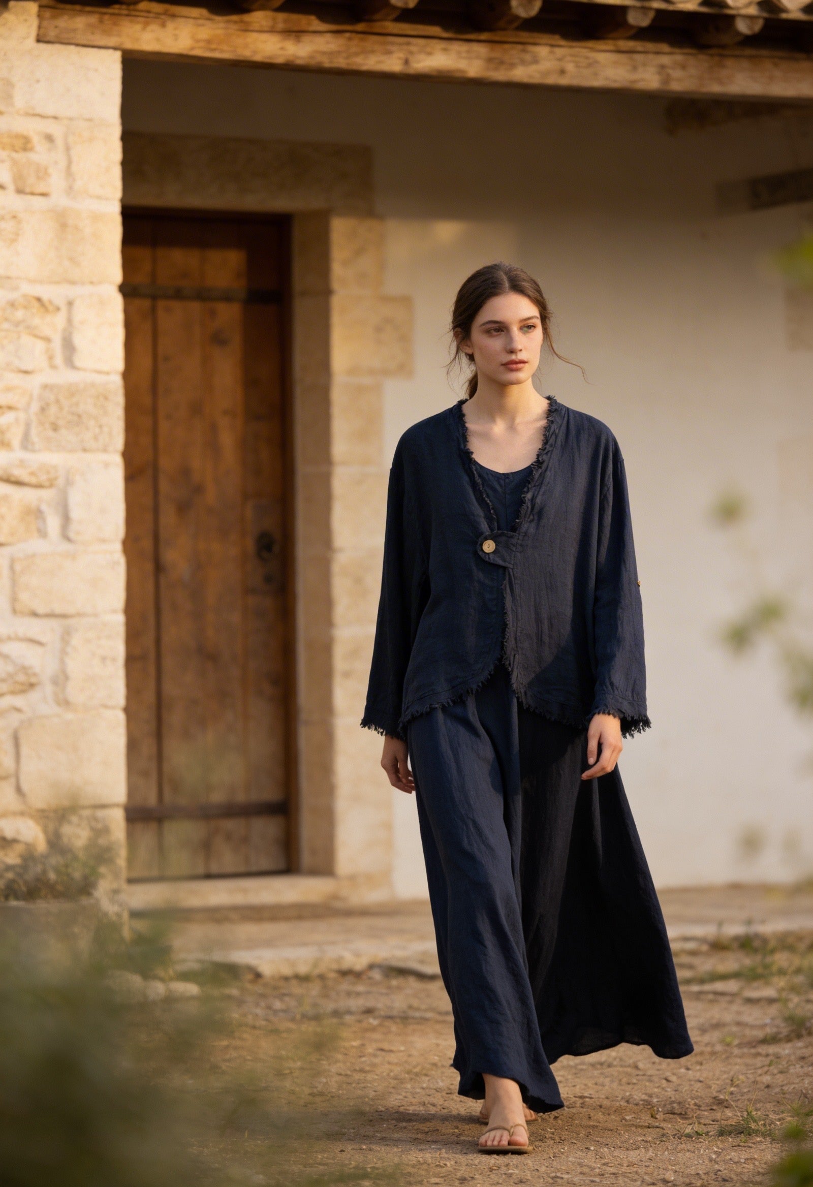 Ceketli Ham Keten İkili Takım-Lacivert