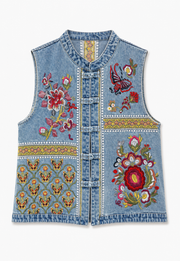 Nakış Detaylı Jean Yelek-RS2818