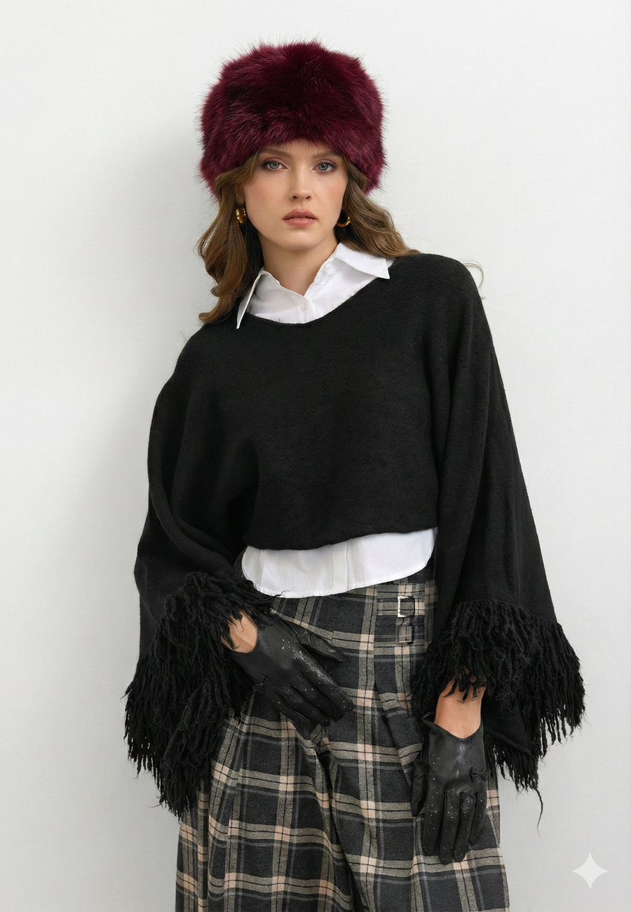 Kürk Dokulu Kışlık Şapka-Vişne