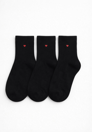 Minimal Kalp Desenli Çorap 3’lü Set