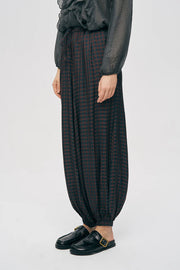 ORF-Beli ve Paçası Lastikli Ekose Desenli Şalvar Pantolon Bordo