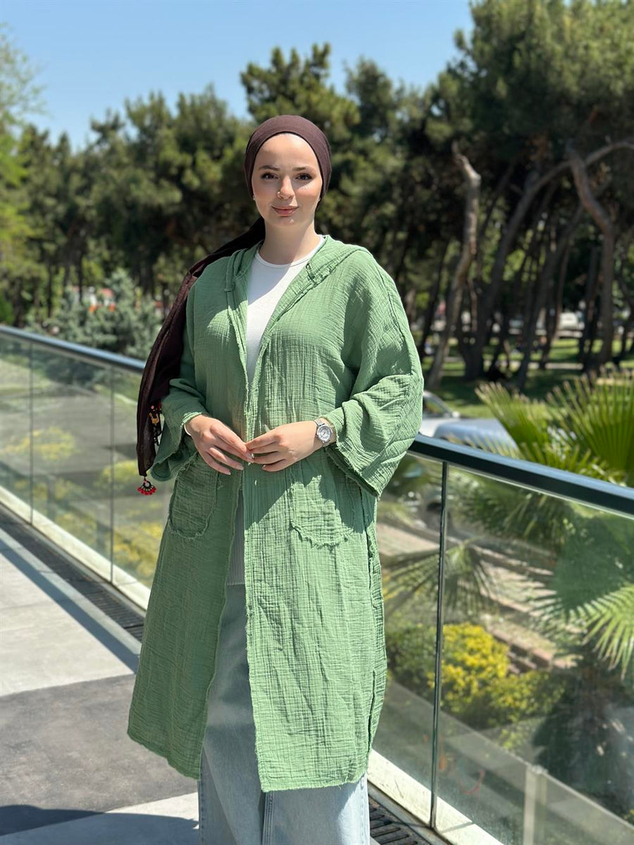 230173 Müslin Kaftan Yeşil