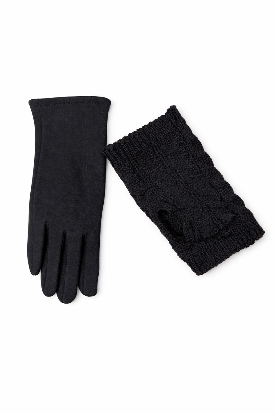 Örgü Manşetli Dokunmatik Siyah Kadın Eldiven