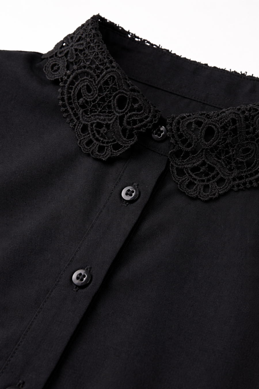 Siyah Güpürlü Gömlek Yakalık