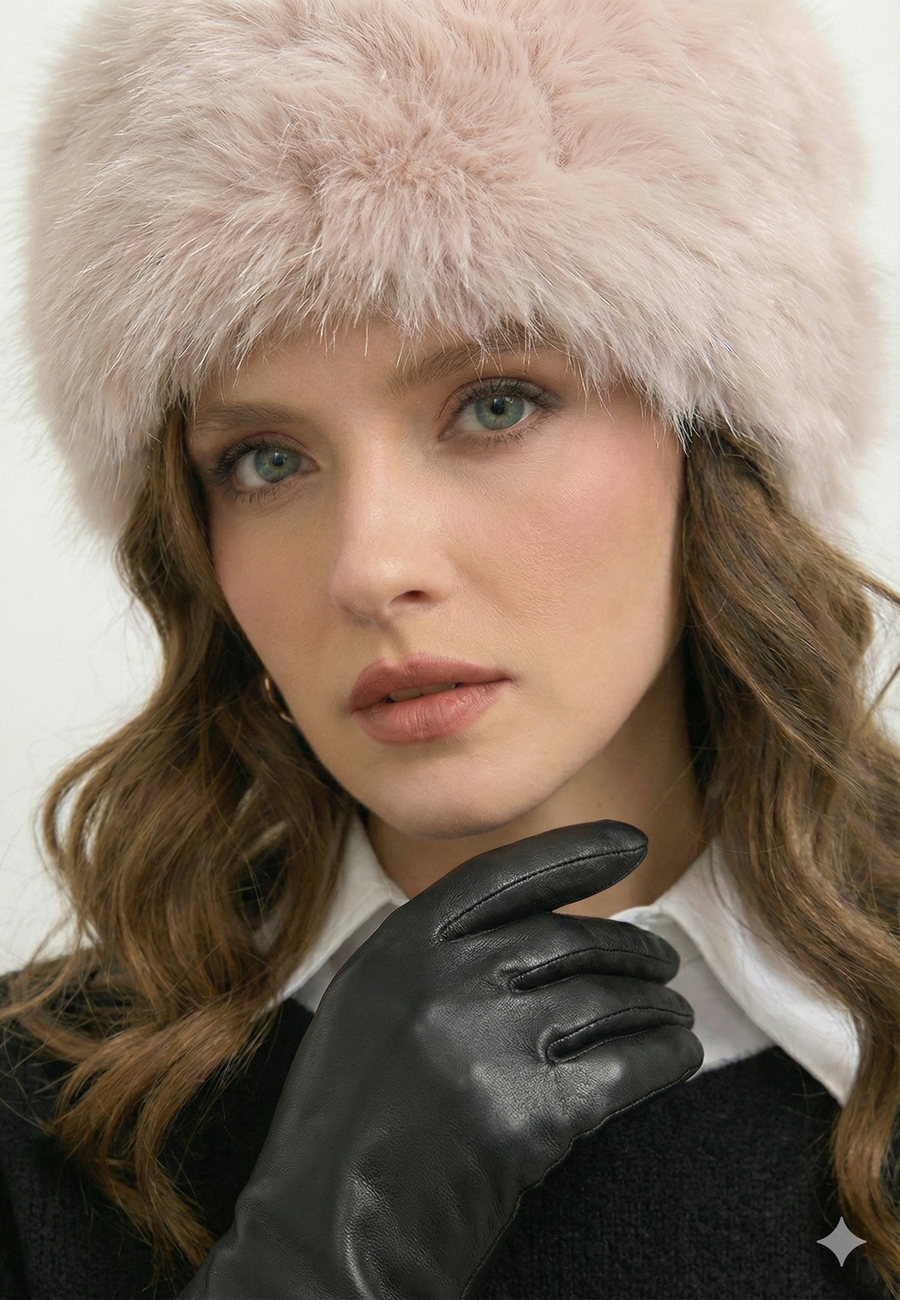 Kürk Dokulu Kışlık Şapka-Pudra